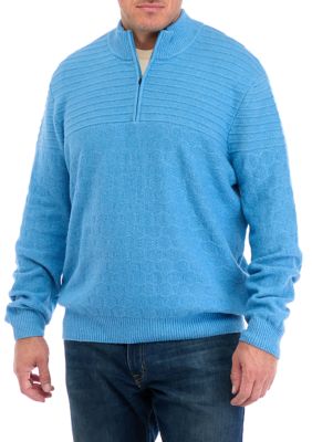 Southern Proper Men's Big & Tall Long Sleeve Textured 1/4 Zip Sweater, Blue, 3XL Tall