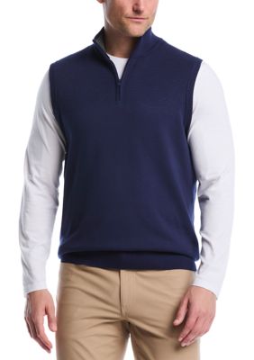 Southern Proper Men's 1/4 Zip Blister Stitch Sweater Vest, Blue, XL