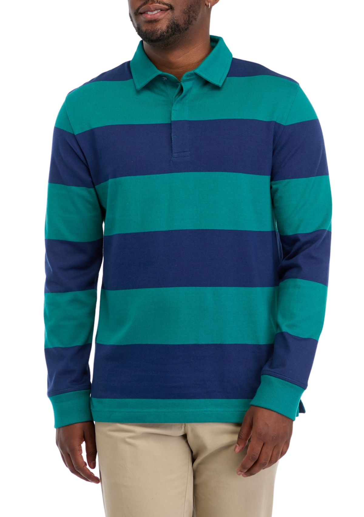 Mens Long Sleeve Stripe Rugby Polo Shirt