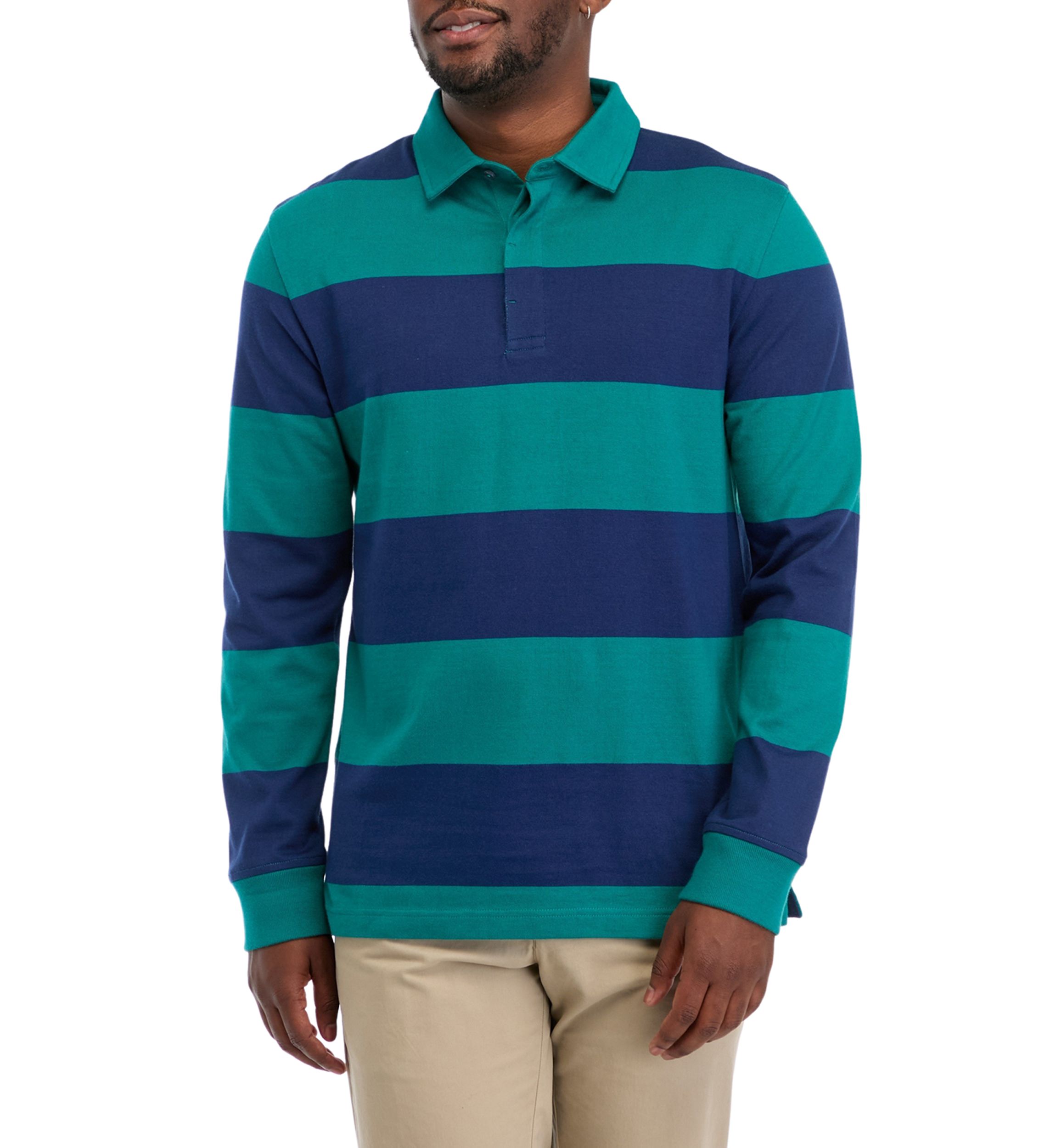 Mens Long Sleeve Stripe Rugby Polo Shirt