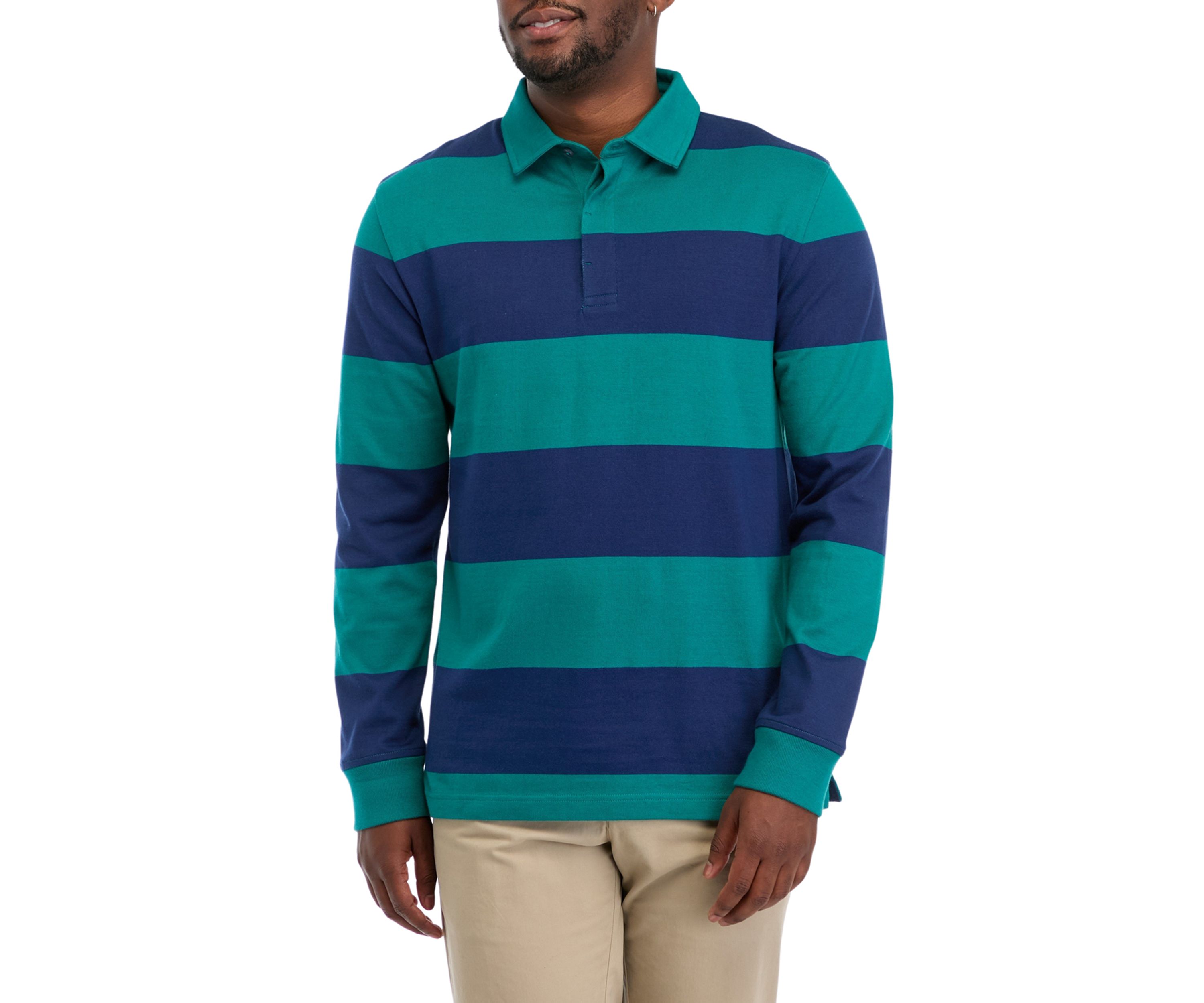 Mens Long Sleeve Stripe Rugby Polo Shirt