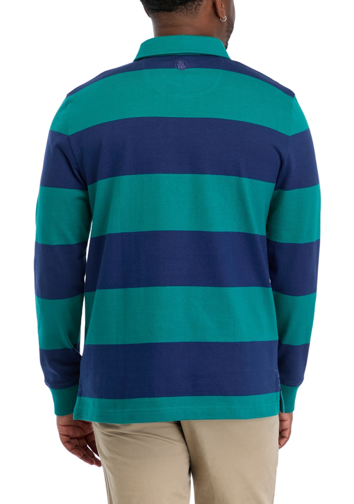 Mens Long Sleeve Stripe Rugby Polo Shirt