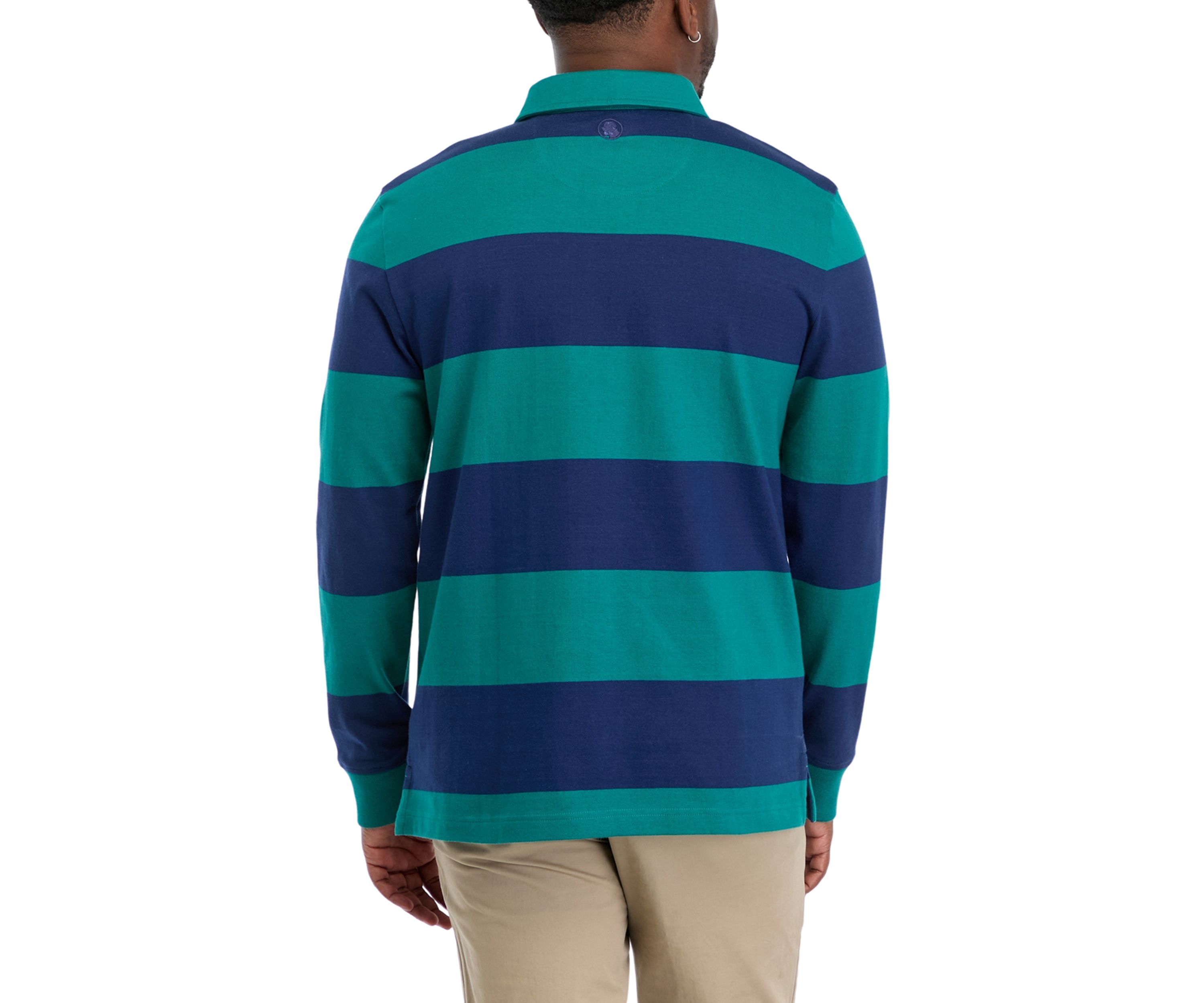 Mens Long Sleeve Stripe Rugby Polo Shirt