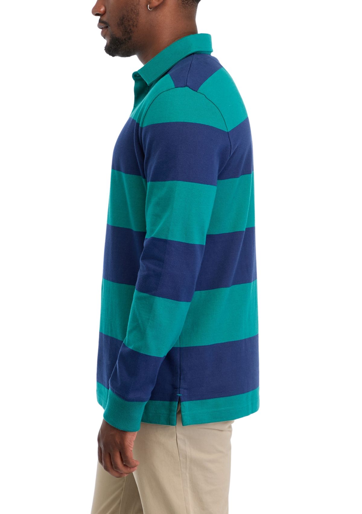 Mens Long Sleeve Stripe Rugby Polo Shirt