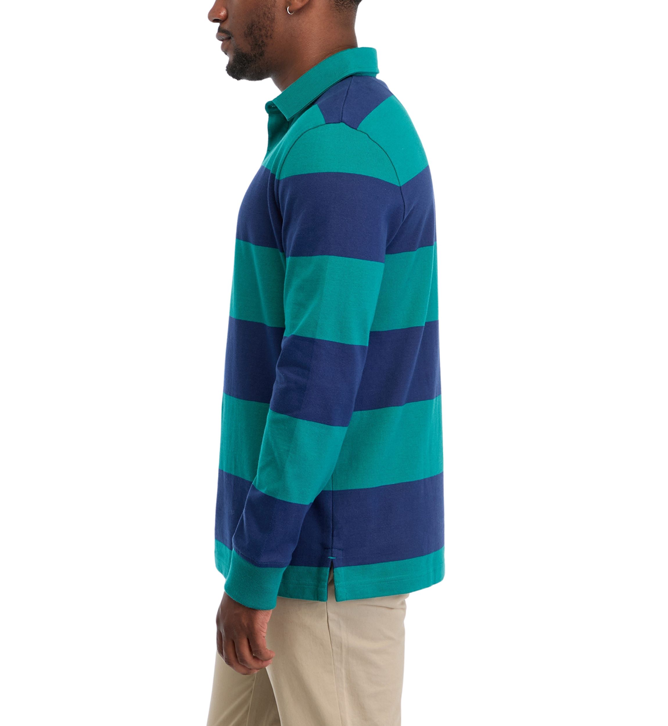 Mens Long Sleeve Stripe Rugby Polo Shirt