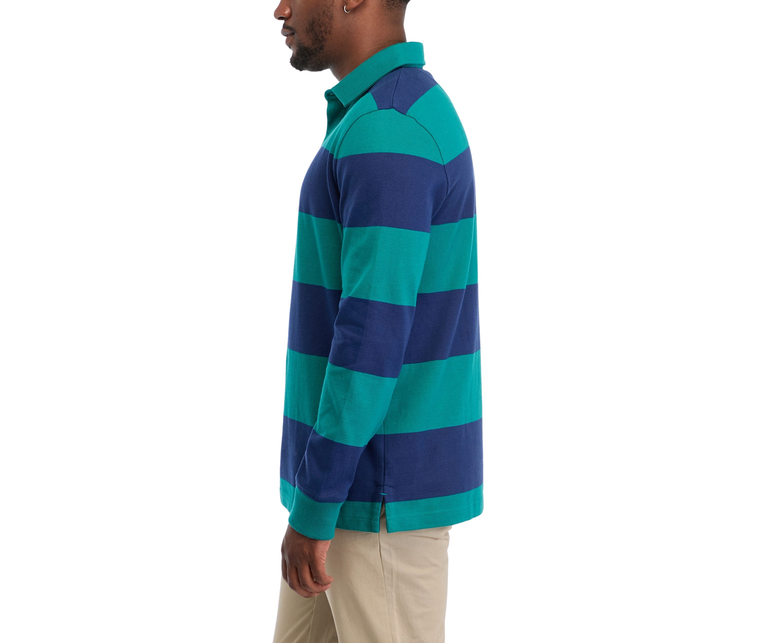 Mens Long Sleeve Stripe Rugby Polo Shirt