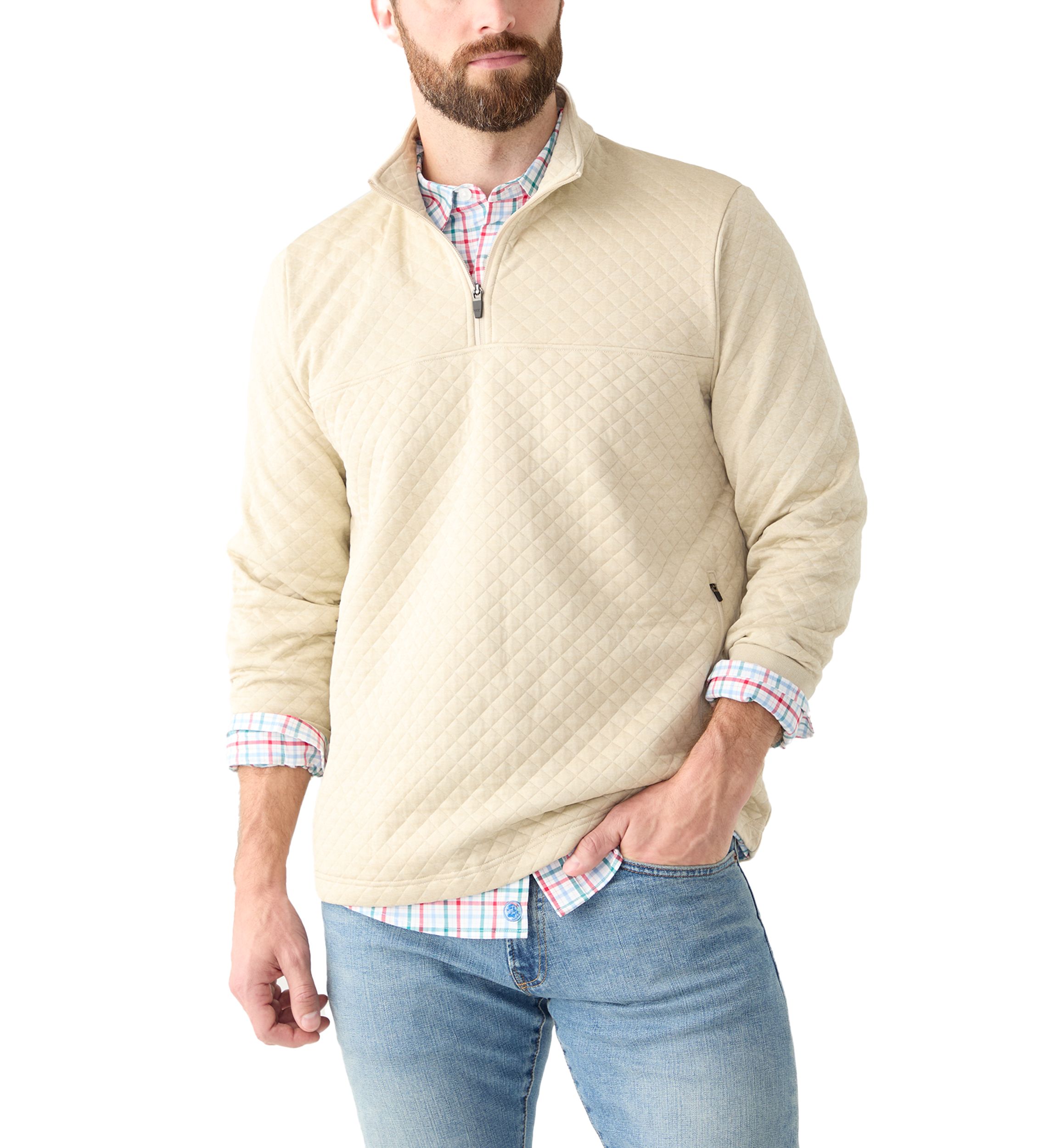 Long Sleeve 1/4 Zip Quilted Pullover Sweater