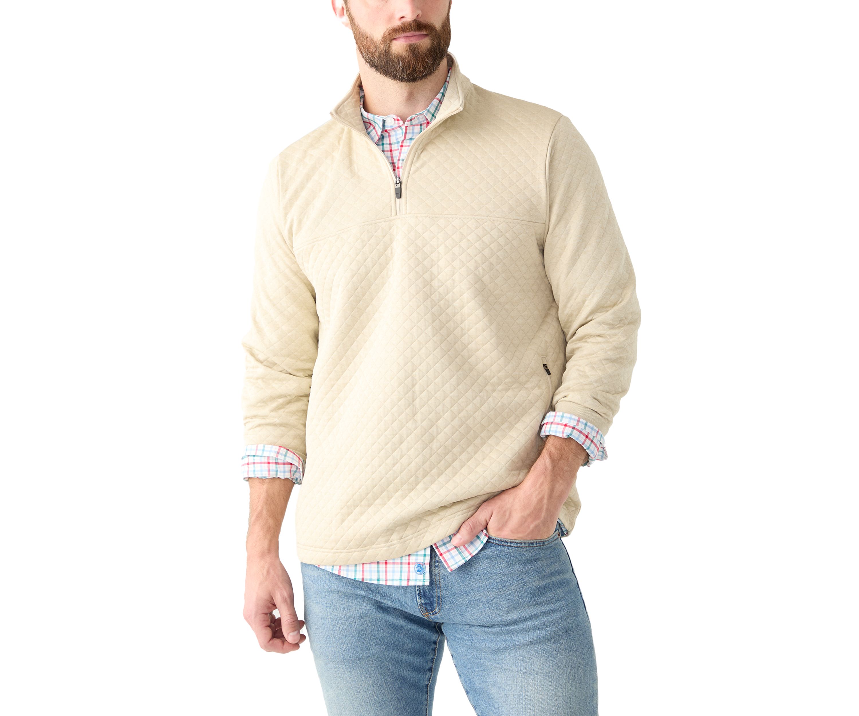 Long Sleeve 1/4 Zip Quilted Pullover Sweater