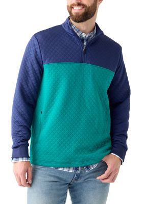 Southern Proper Men's Long Sleeve 1/4 Zip Quilted Pullover Sweater, Green, 2XL