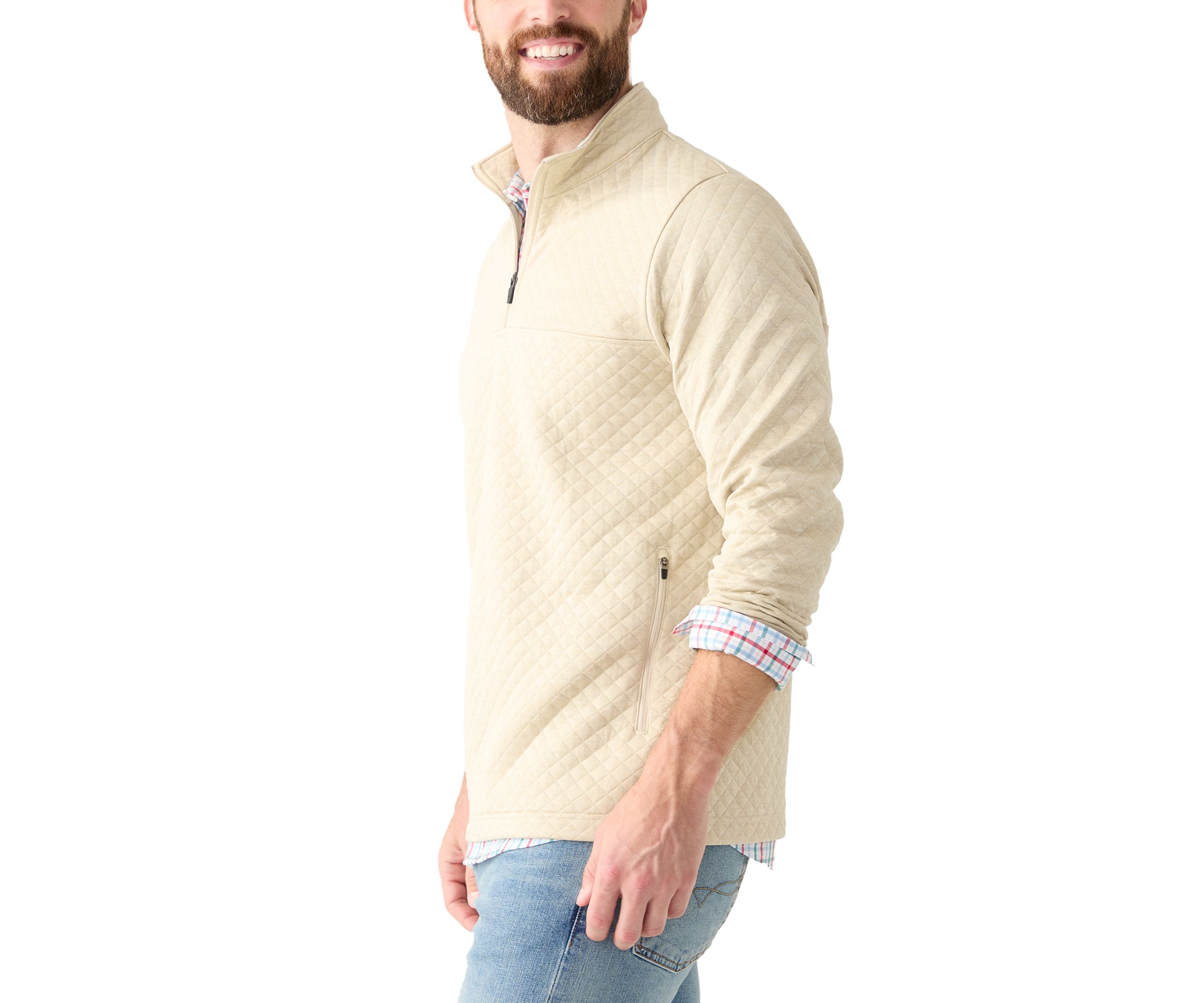 Long Sleeve 1/4 Zip Quilted Pullover Sweater