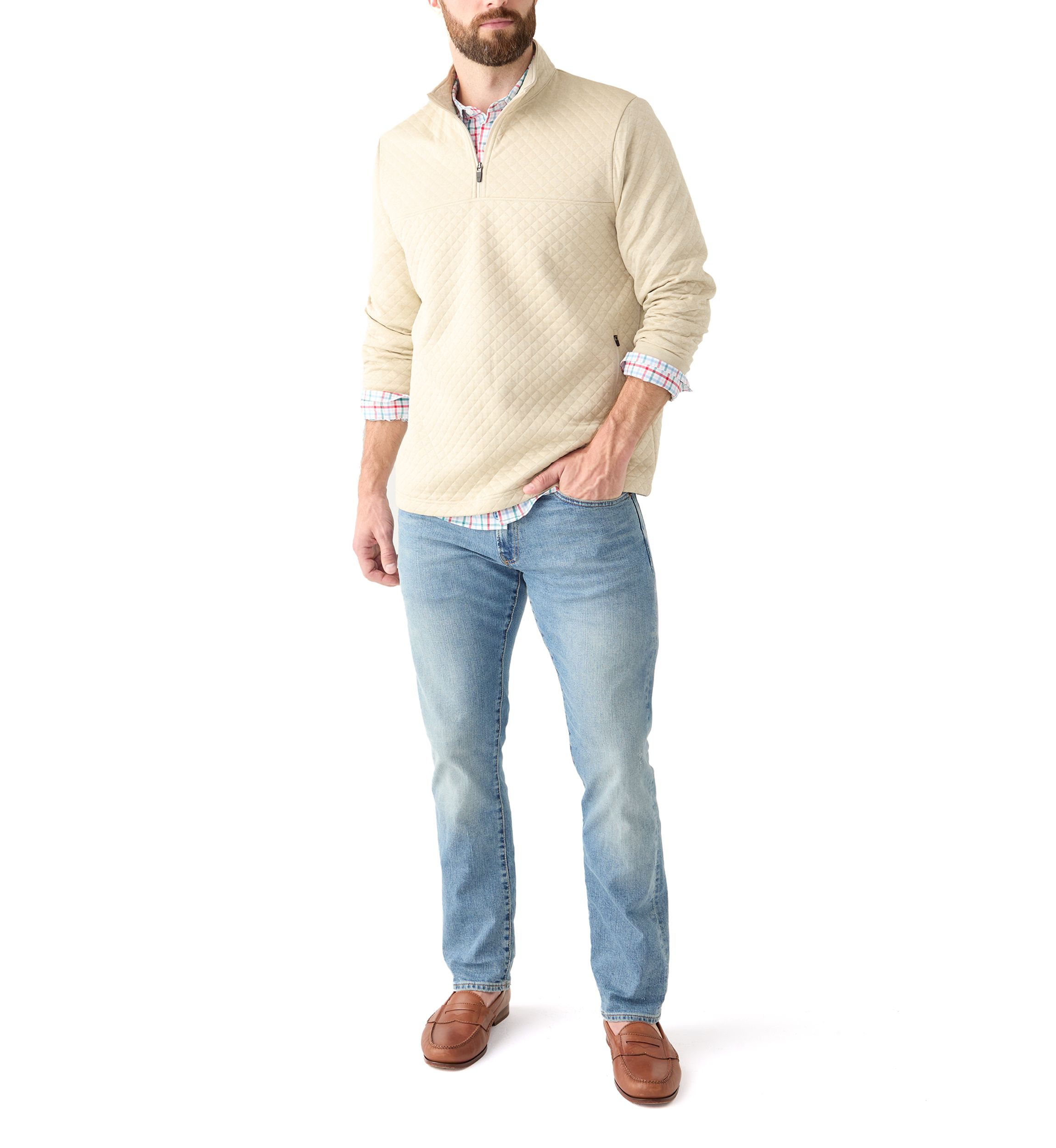 Long Sleeve 1/4 Zip Quilted Pullover Sweater
