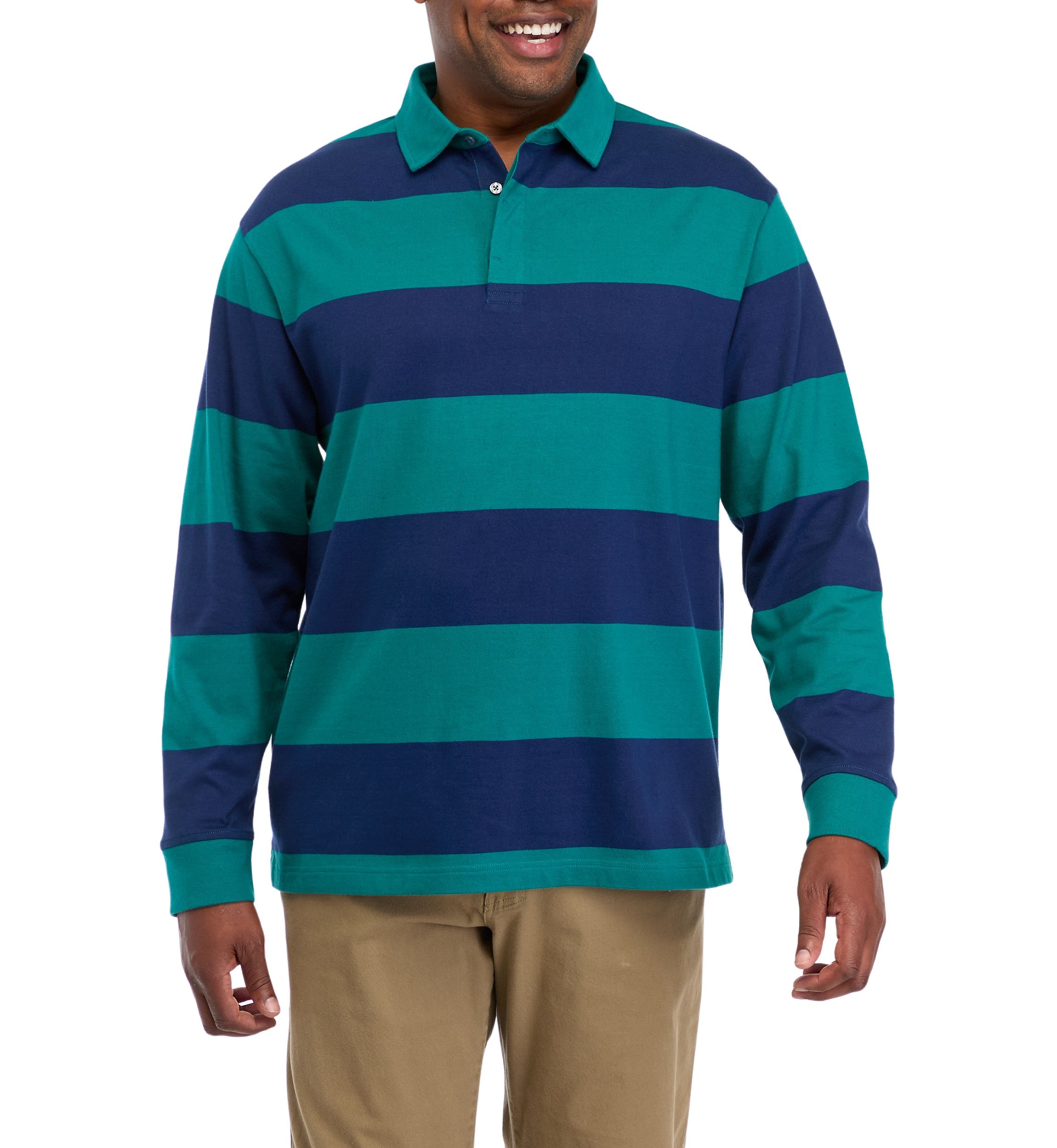 Big & Tall Long Sleeve Stripe Rugby Polo Shirt