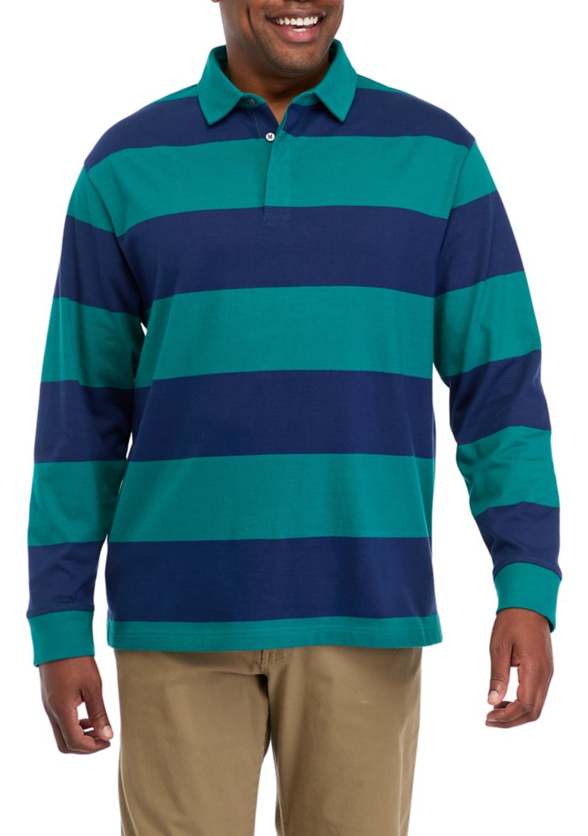 Big & Tall Long Sleeve Stripe Rugby Polo Shirt
