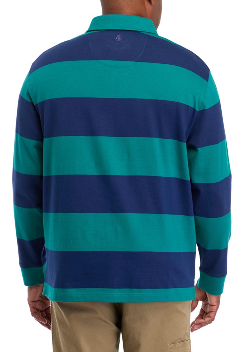 Big & Tall Long Sleeve Stripe Rugby Polo Shirt
