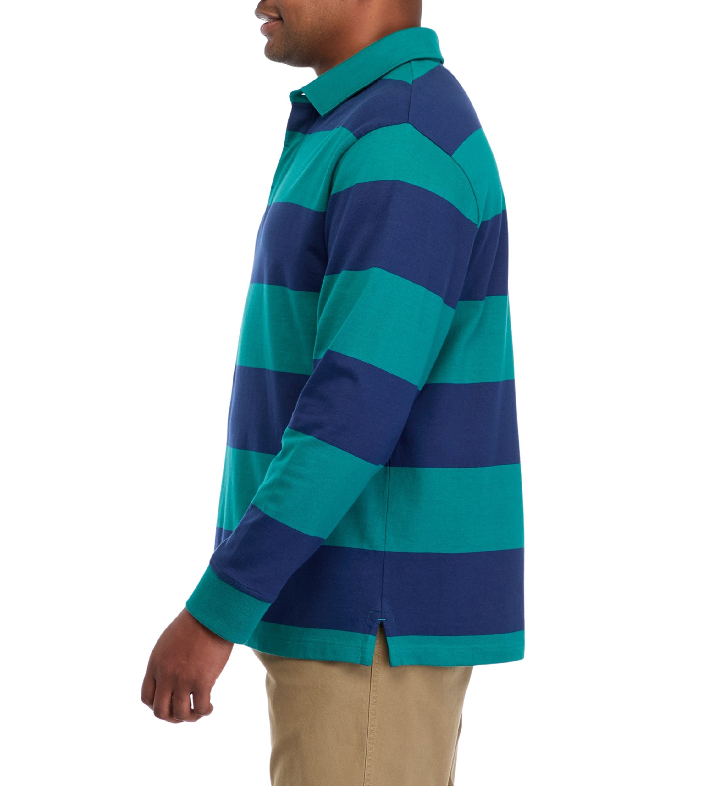 Big & Tall Long Sleeve Stripe Rugby Polo Shirt