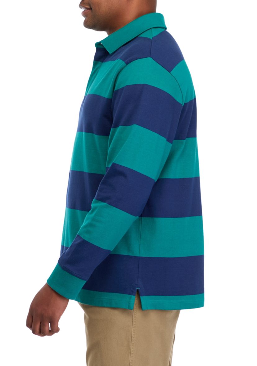 Big & Tall Long Sleeve Stripe Rugby Polo Shirt