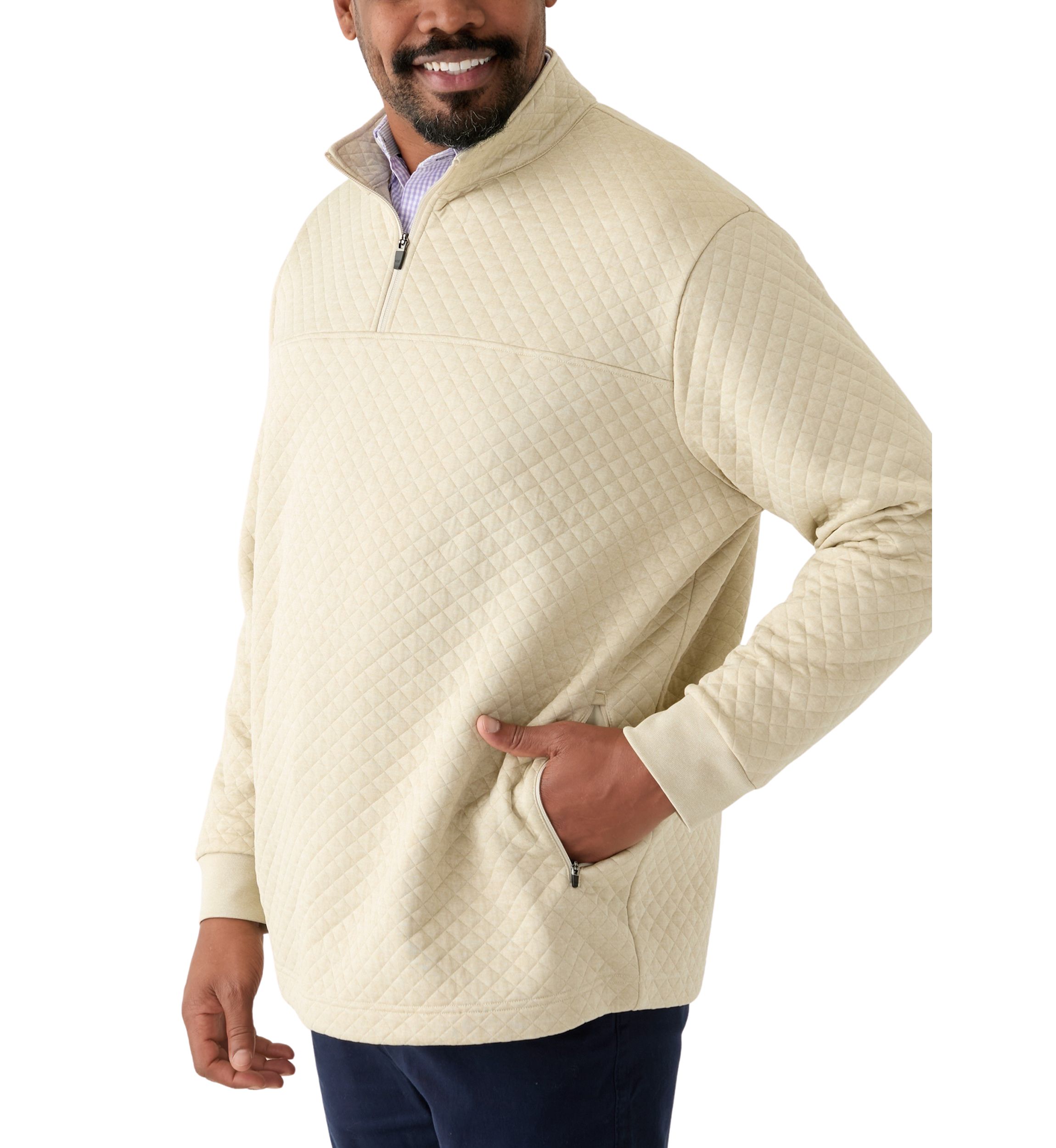 Big & Tall Long Sleeve Quilted Quarter Zip Pullover 