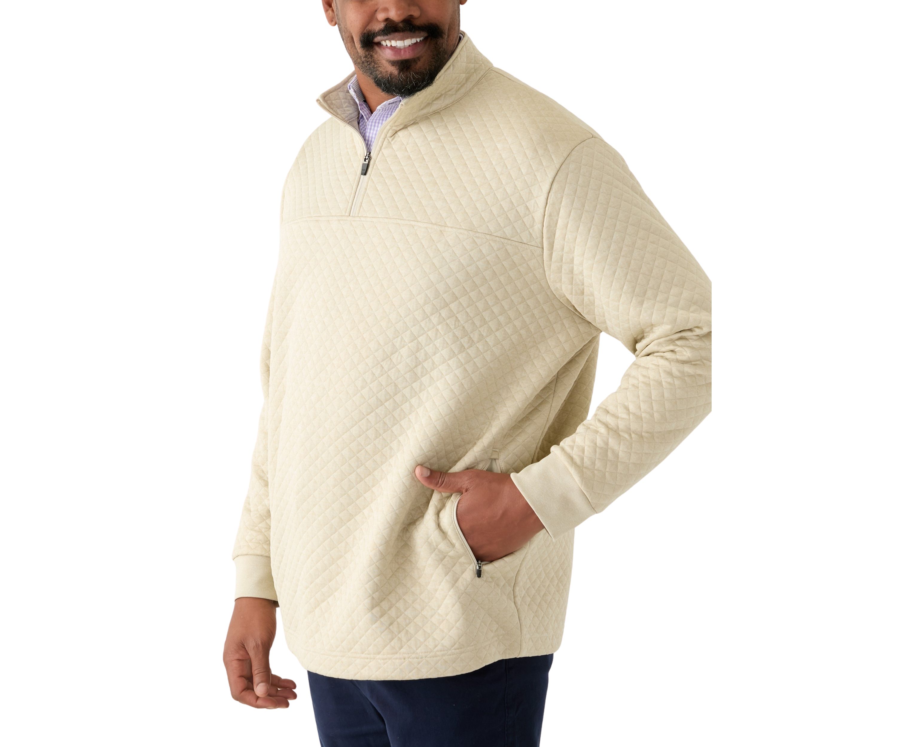 Big & Tall Long Sleeve Quilted Quarter Zip Pullover 
