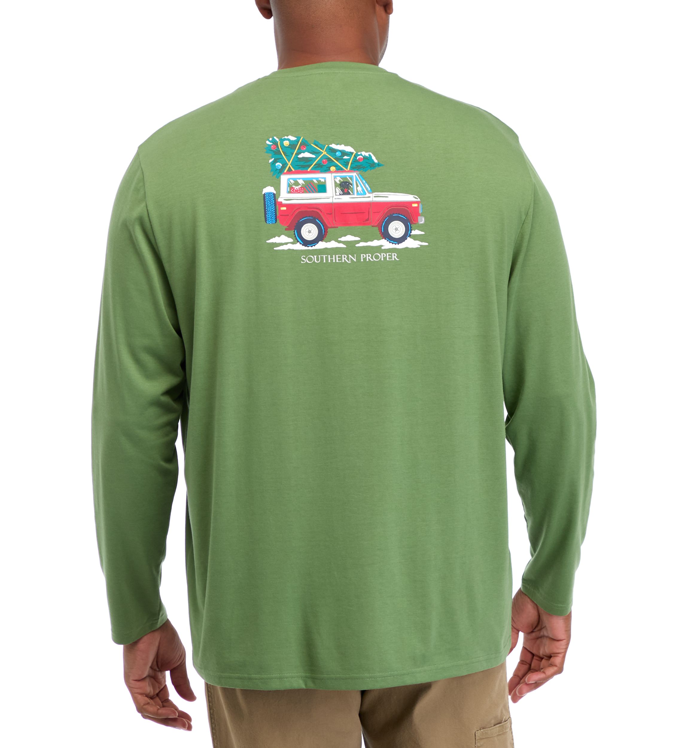 Big & Tall Long Sleeve Holiday Truck Graphic T-Shirt