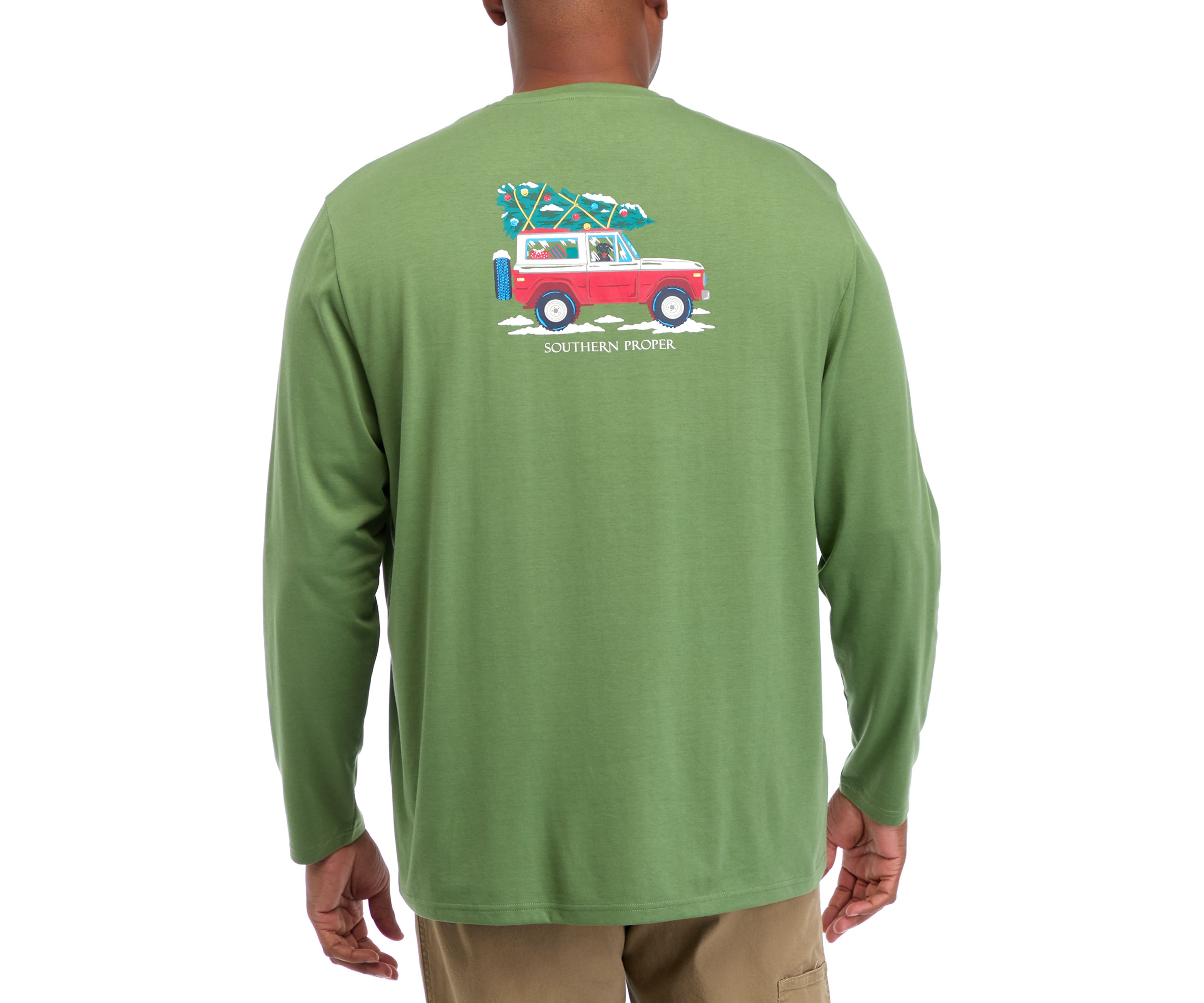 Big & Tall Long Sleeve Holiday Truck Graphic T-Shirt