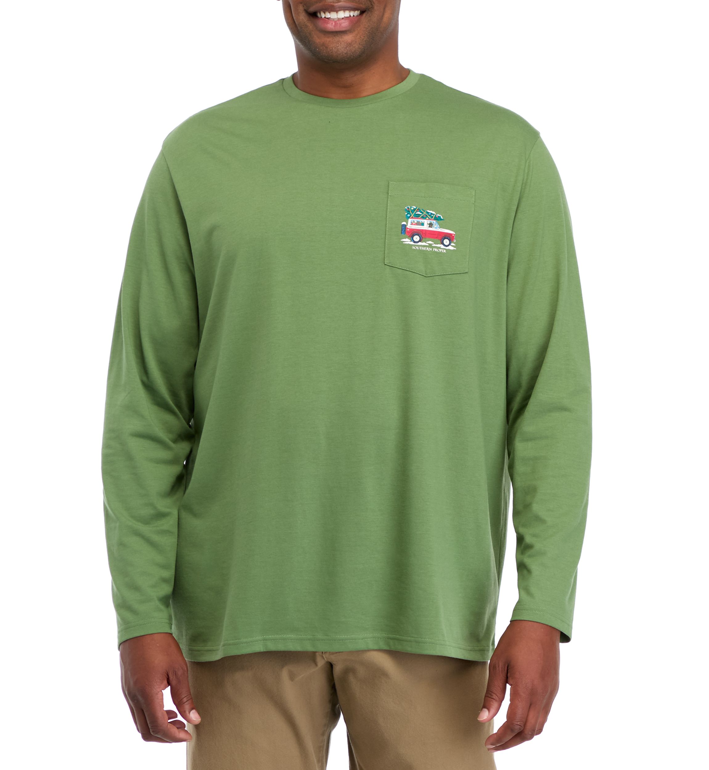Big & Tall Long Sleeve Holiday Truck Graphic T-Shirt