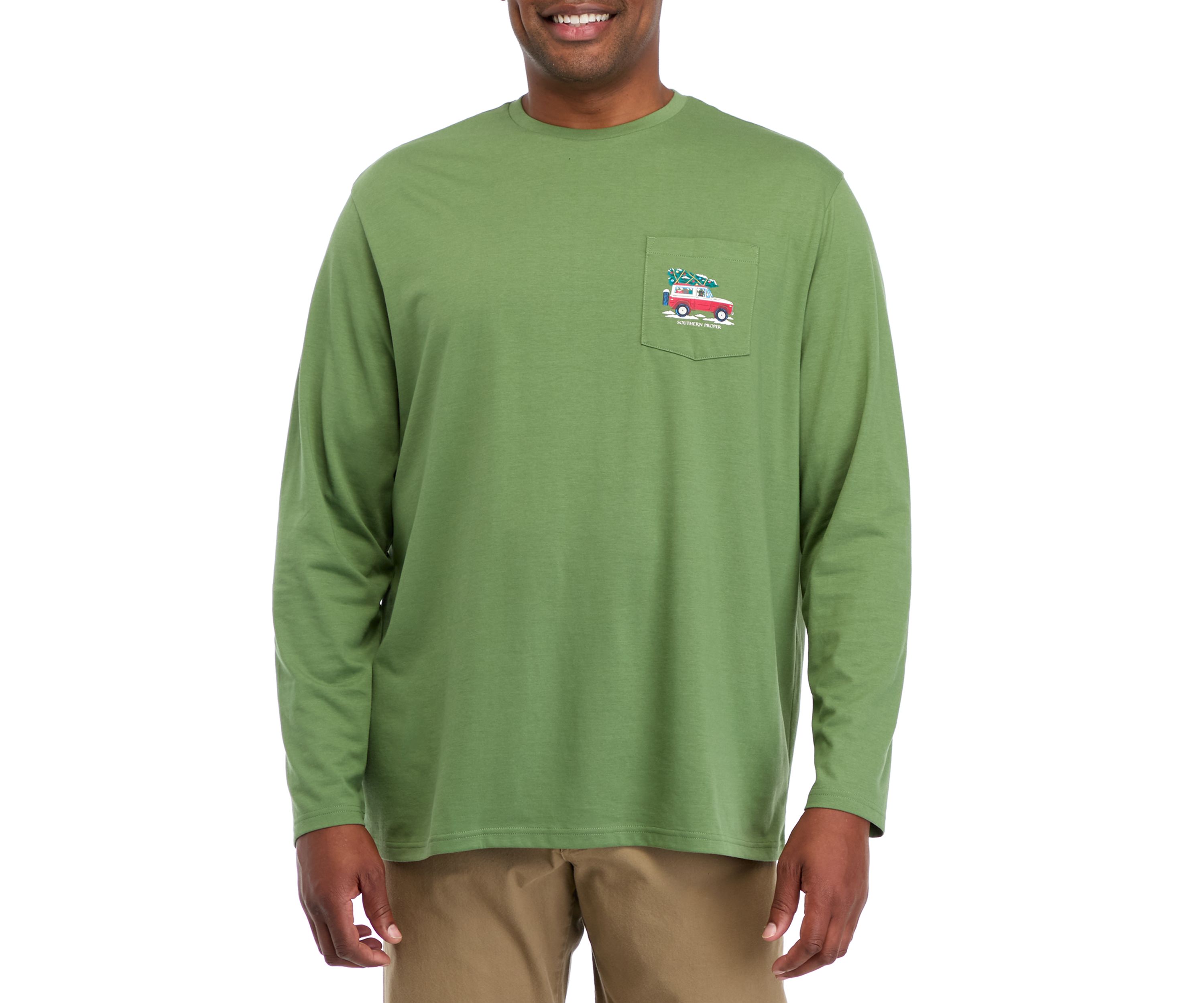 Big & Tall Long Sleeve Holiday Truck Graphic T-Shirt