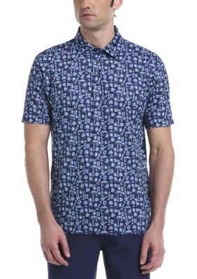 Southern Proper Men's Short Sleeve Football Printed Polo Shirt, Blue, 2XL