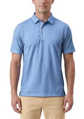 Southern Proper Men's Short Sleeve All Over Fish Polo Shirt, Blue, 2XL