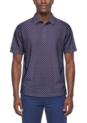 Southern Proper Men's Short Sleeve All Over Fish Polo Shirt, Medium