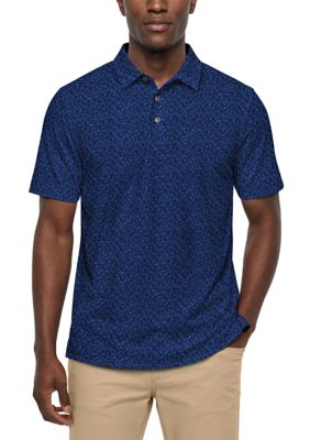 Southern Proper Men's Short Sleeve All Over Deer Print Polo Shirt, Blue, Small