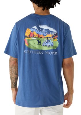 Southern Proper Men's Short Sleeve Fall Golf Course T-Shirt, Navy Blue, Medium