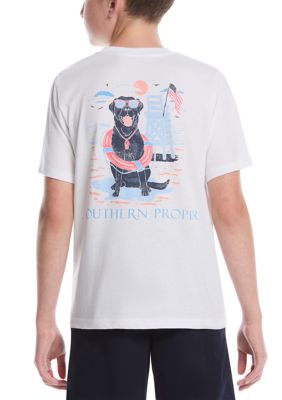 Southern Proper Men's Big & Tall Short Sleeve Lifeguard Dog Graphic T-Shirt, White, 2XL Tall