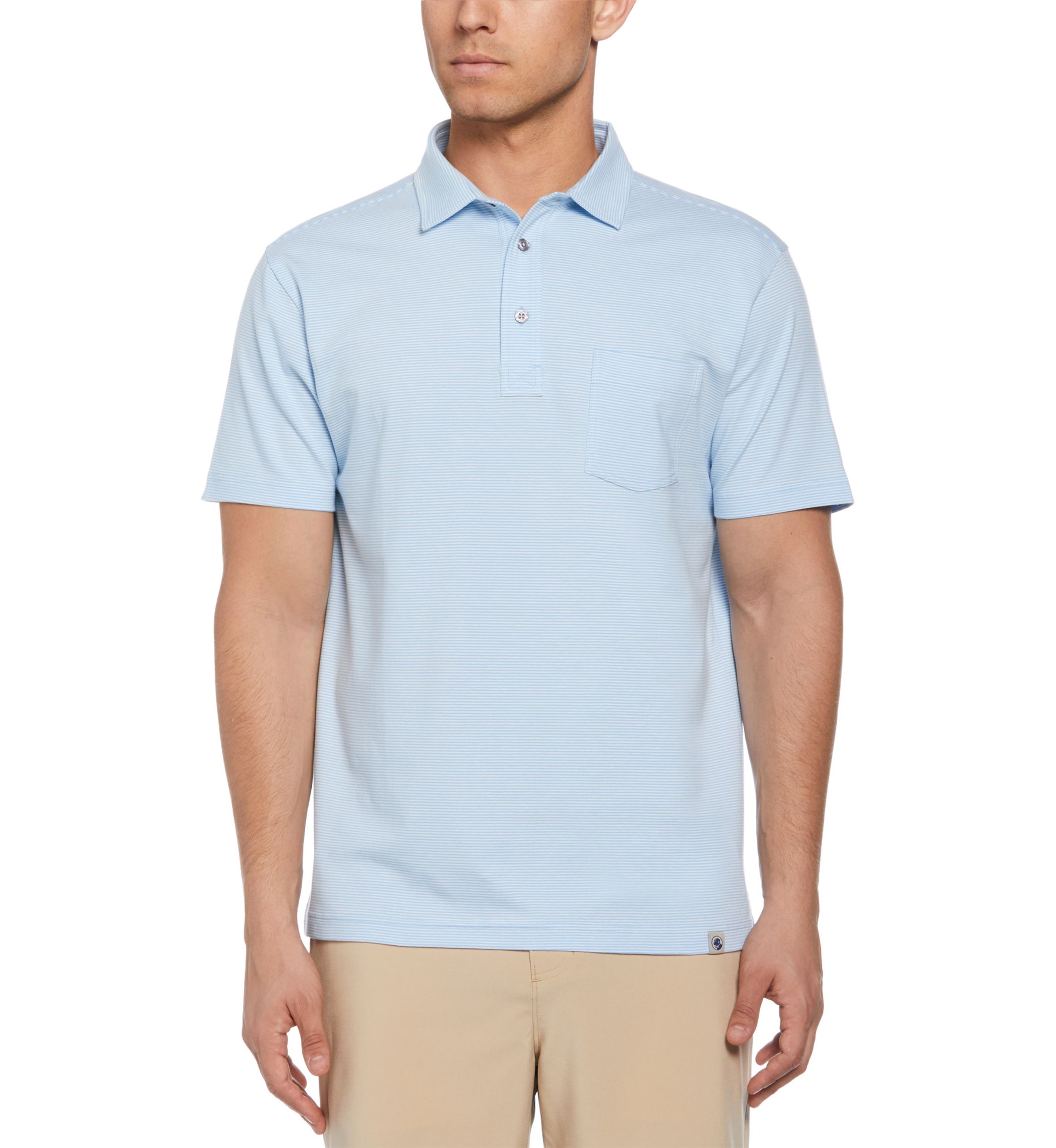 Short Sleeve Fine Line Stripe Pocket Polo Shirt