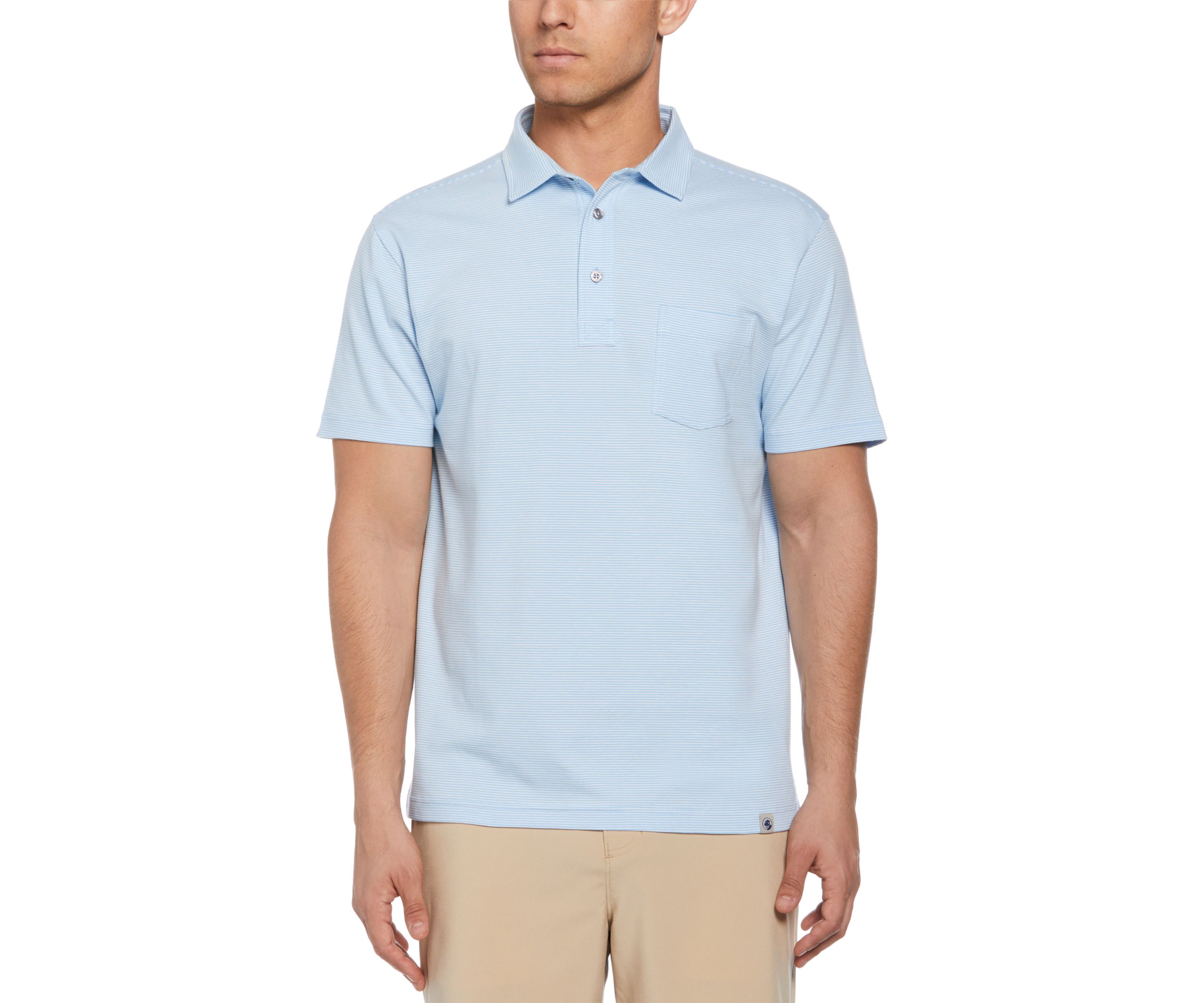 Short Sleeve Fine Line Stripe Pocket Polo Shirt
