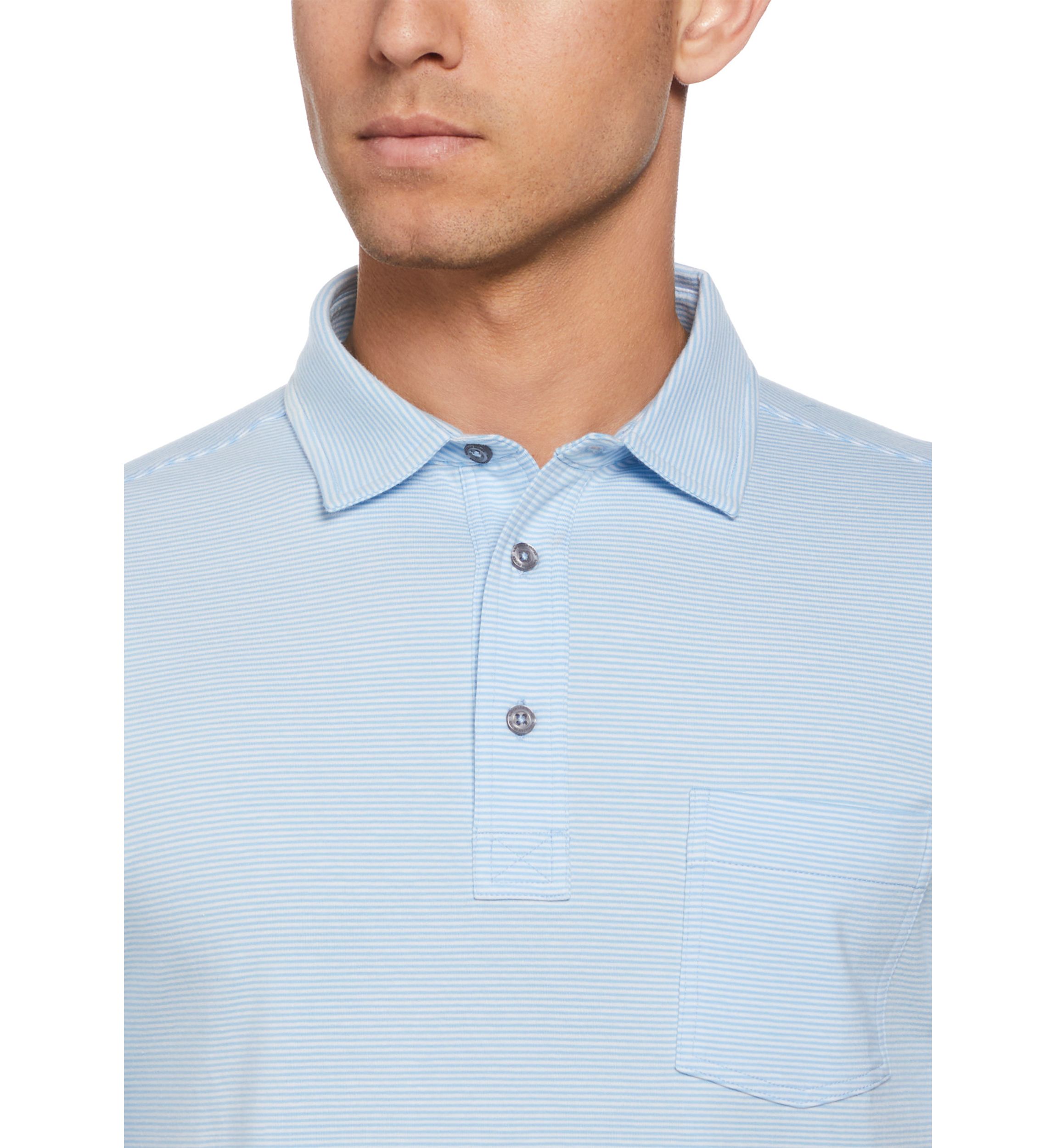 Short Sleeve Fine Line Stripe Pocket Polo Shirt