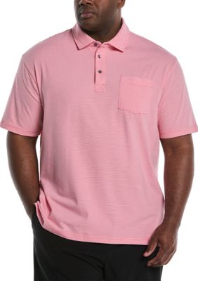 Southern Proper Men's Big & Tall Feeder Stripe Polo Shirt with Chest Pocket, Coral, 3XL Tall