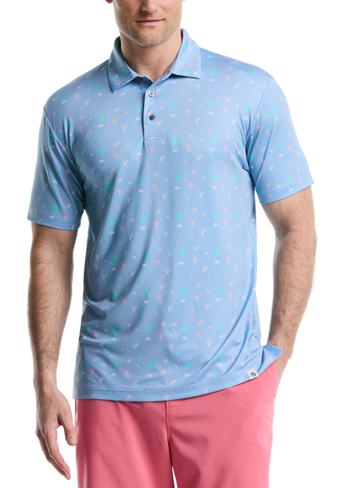 Short Sleeve Beach Micro Print Polo Shirt