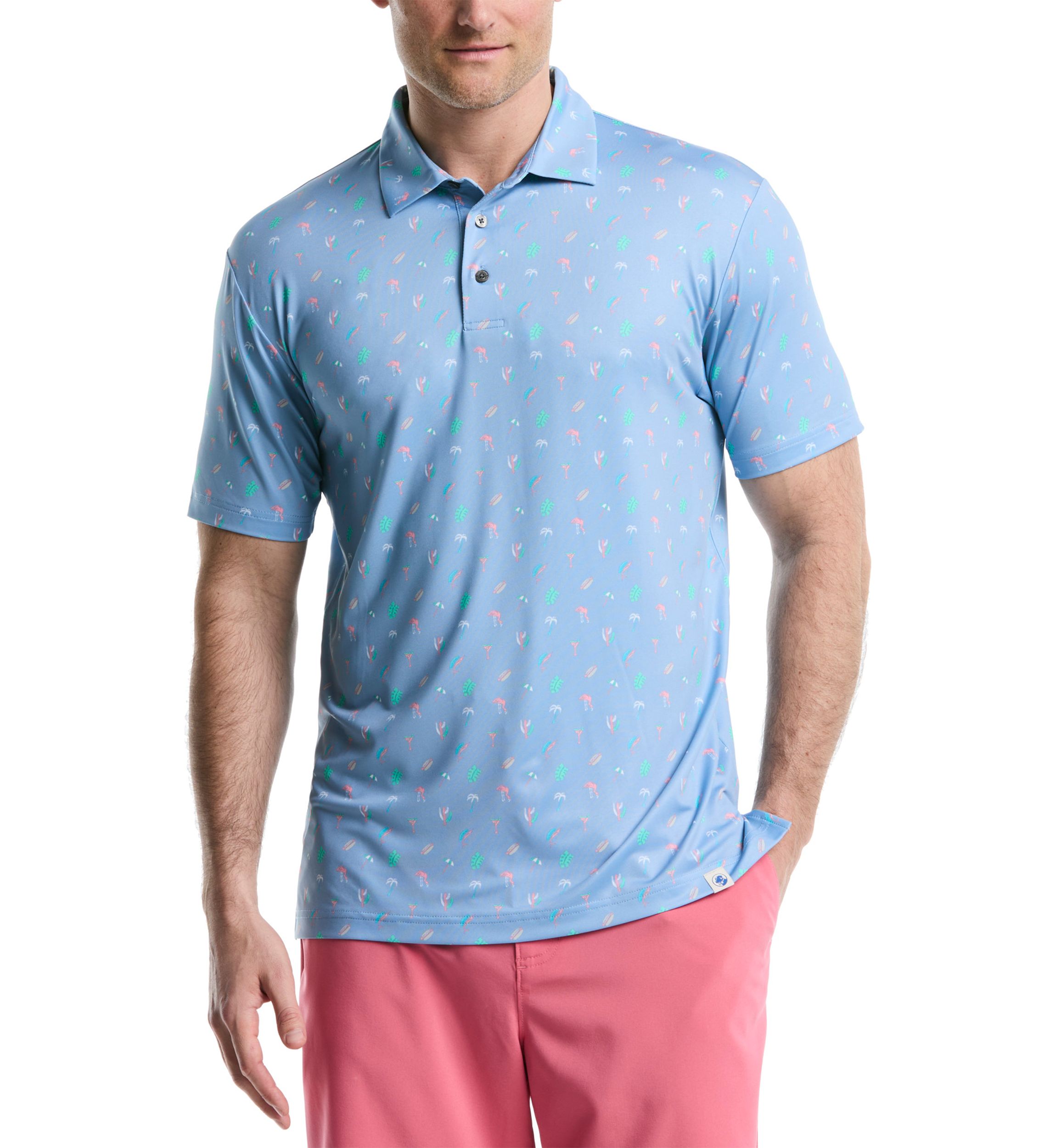 Short Sleeve Beach Micro Print Polo Shirt