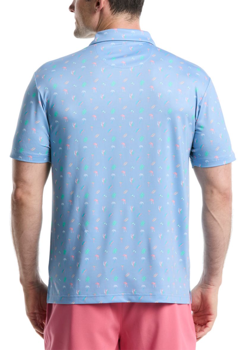 Short Sleeve Beach Micro Print Polo Shirt