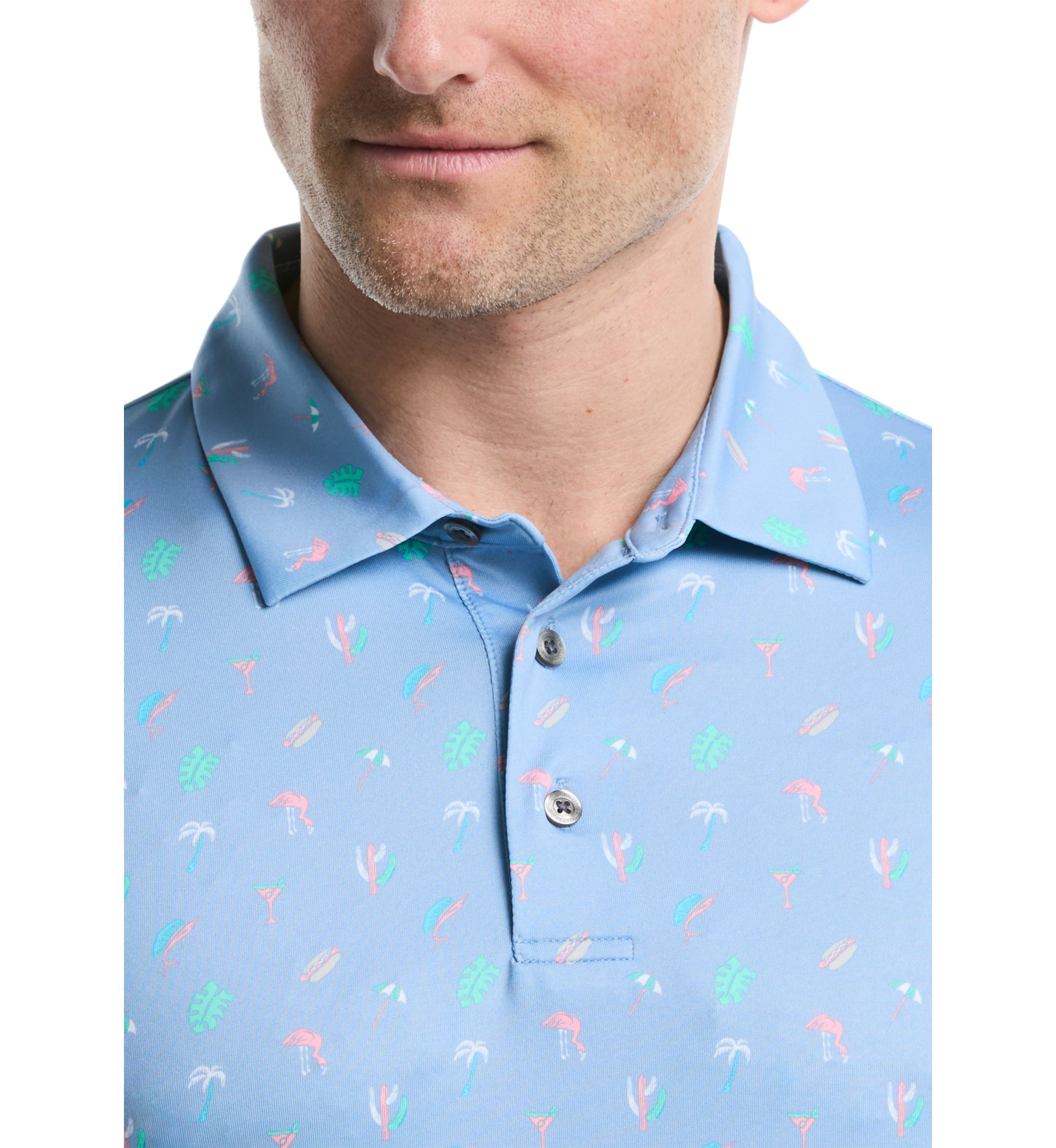 Short Sleeve Beach Micro Print Polo Shirt