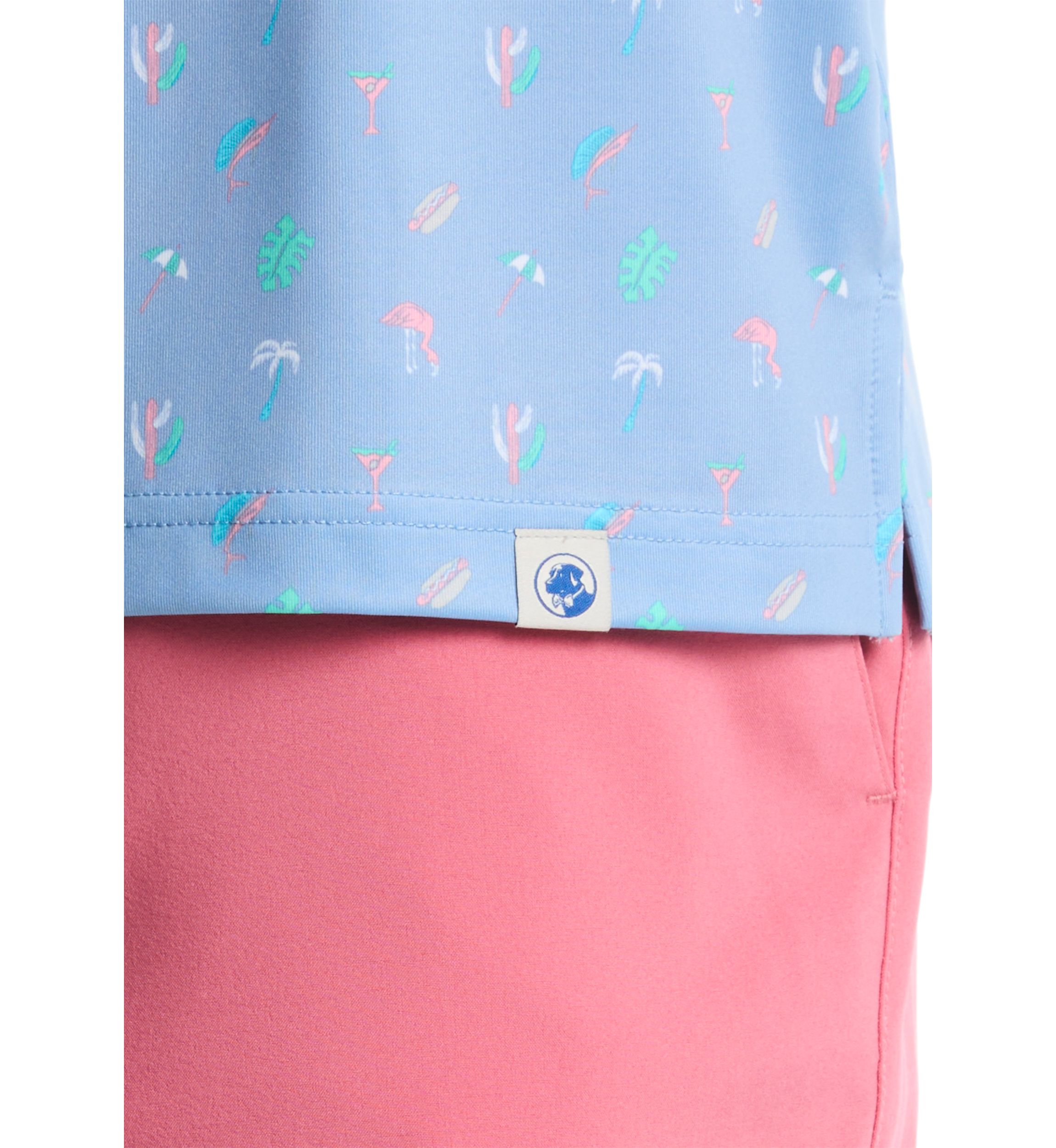 Short Sleeve Beach Micro Print Polo Shirt