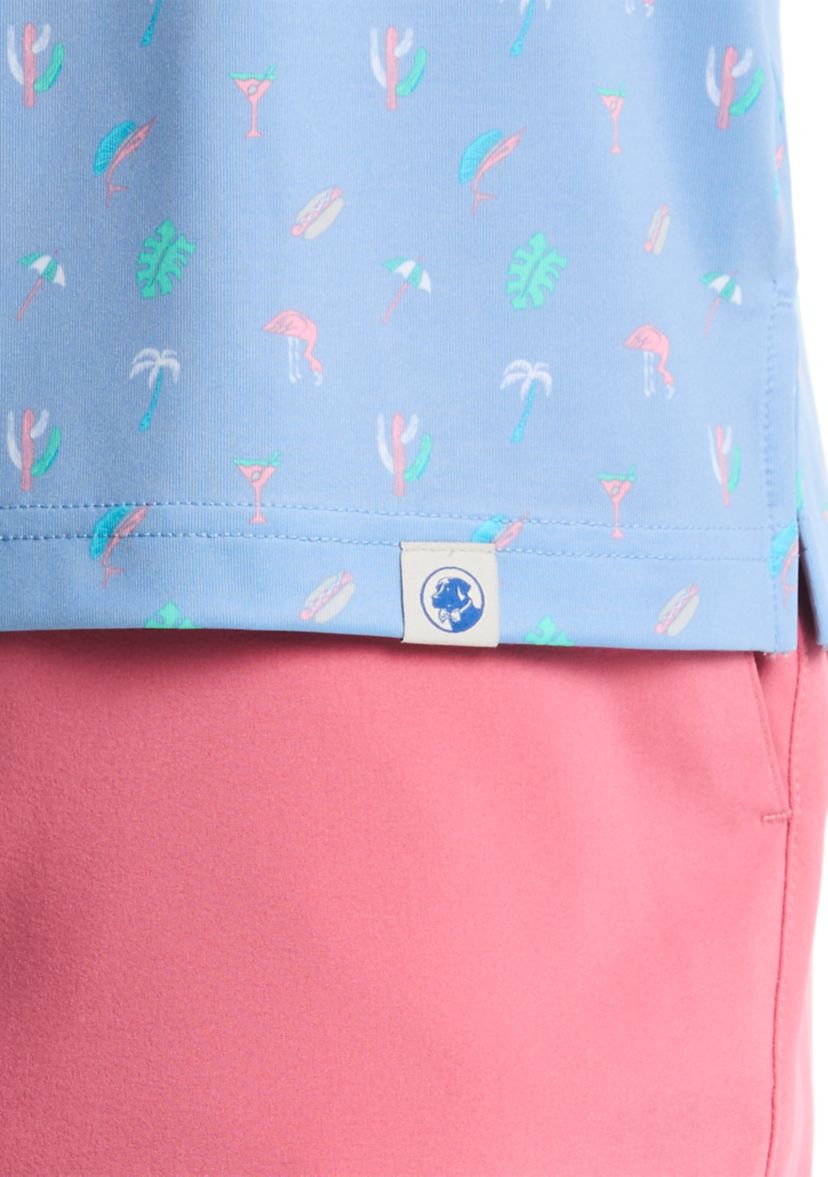Short Sleeve Beach Micro Print Polo Shirt