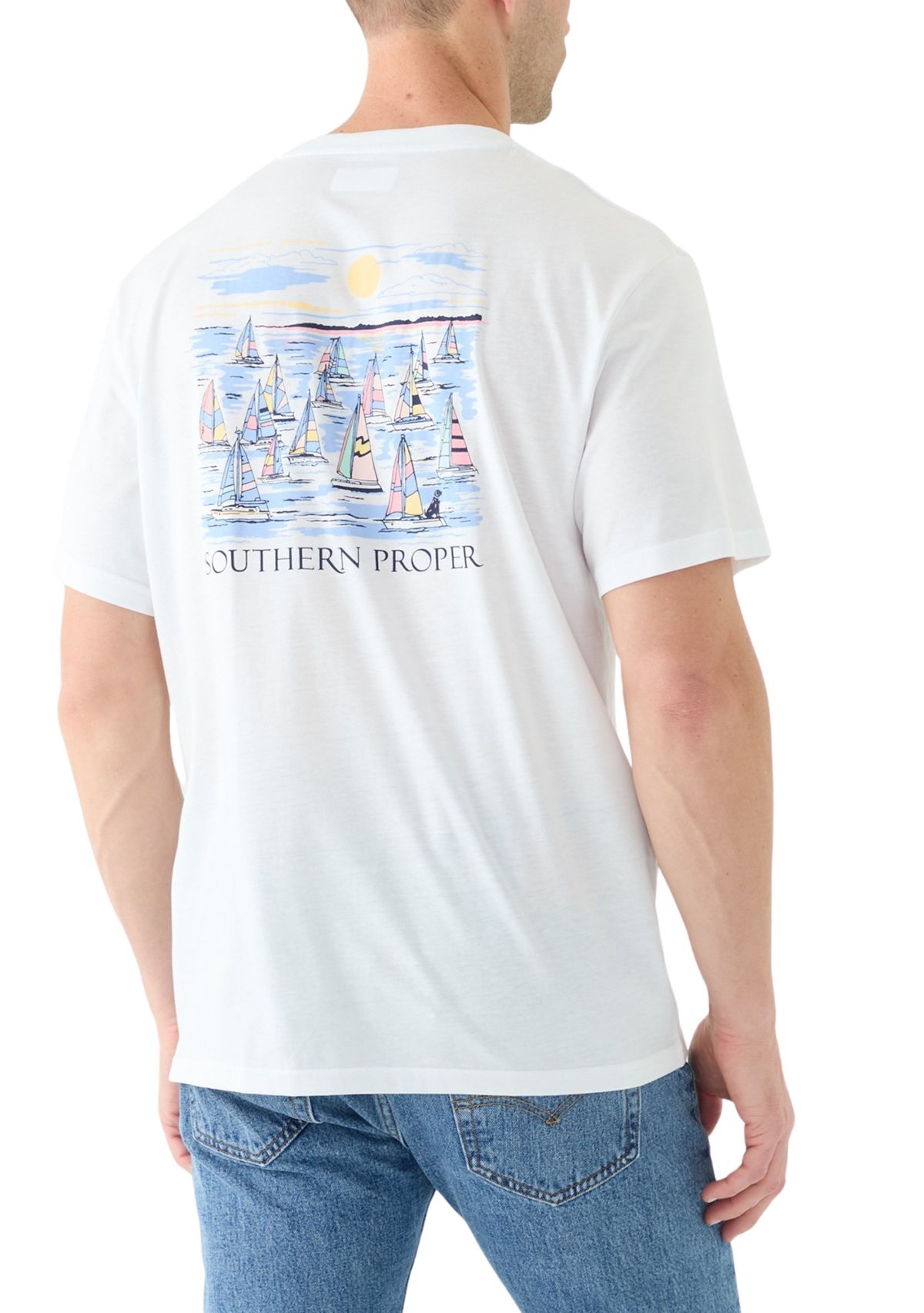 Mens Short Sleeve Sailboat Graphic T-Shirt 