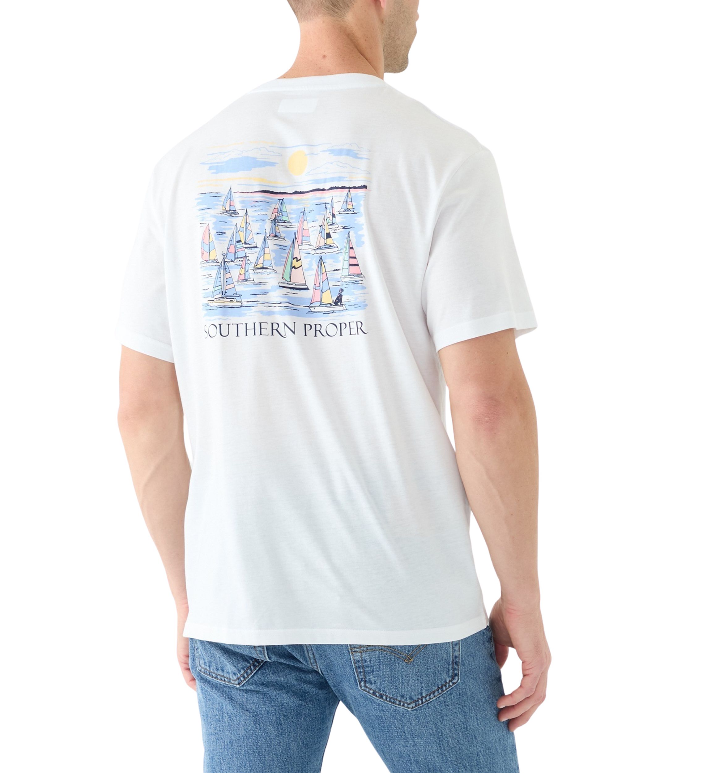 Mens Short Sleeve Sailboat Graphic T-Shirt 