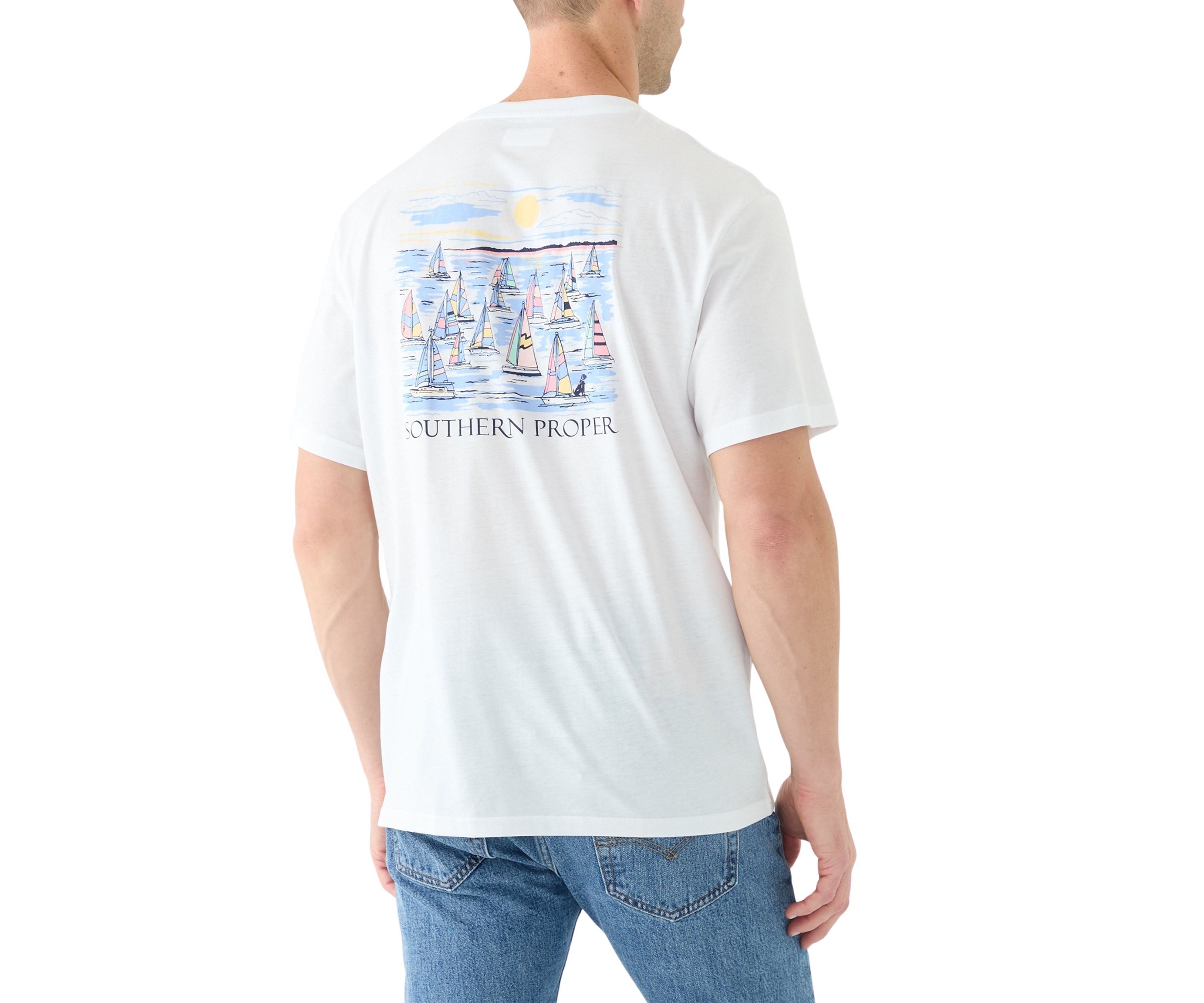 Mens Short Sleeve Sailboat Graphic T-Shirt 