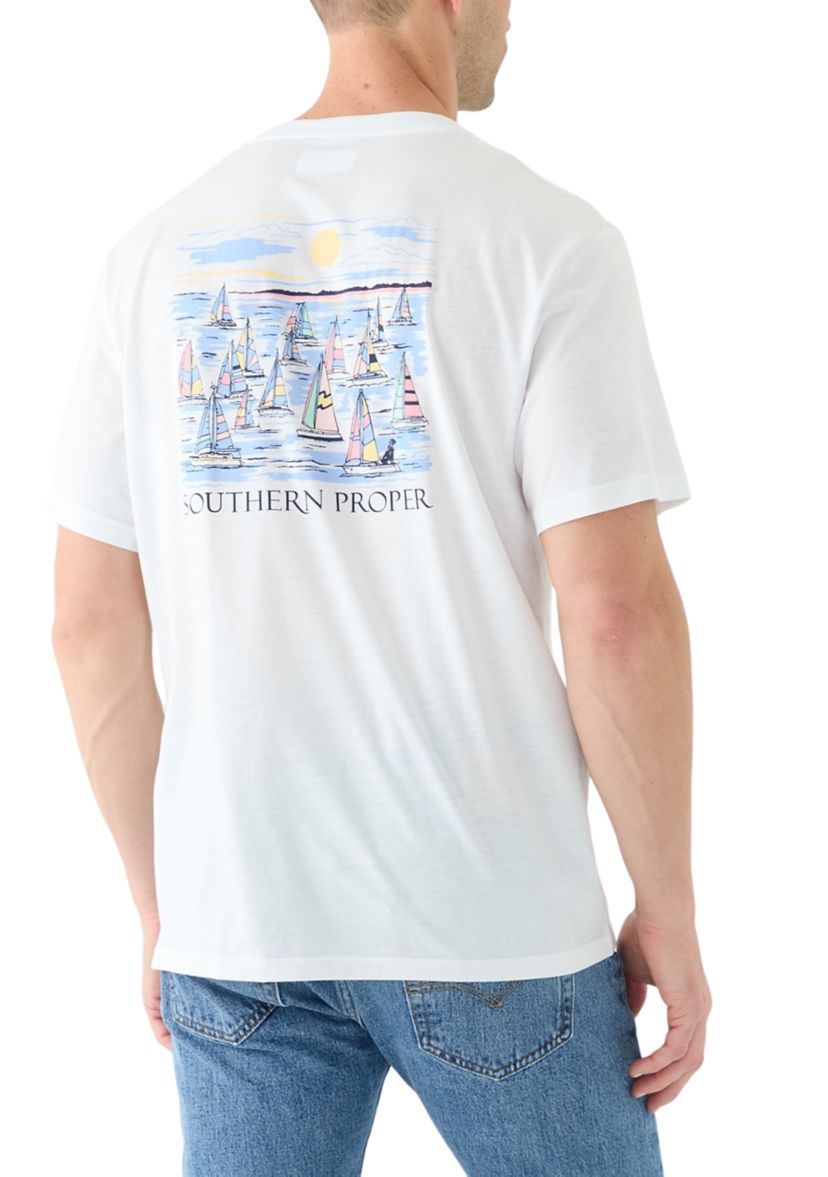 Mens Short Sleeve Sailboat Graphic T-Shirt 
