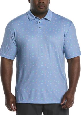 Southern Proper Men's Big & Tall Short Sleeve Beach Micro Print Polo Shirt, Blue, 3XL Tall