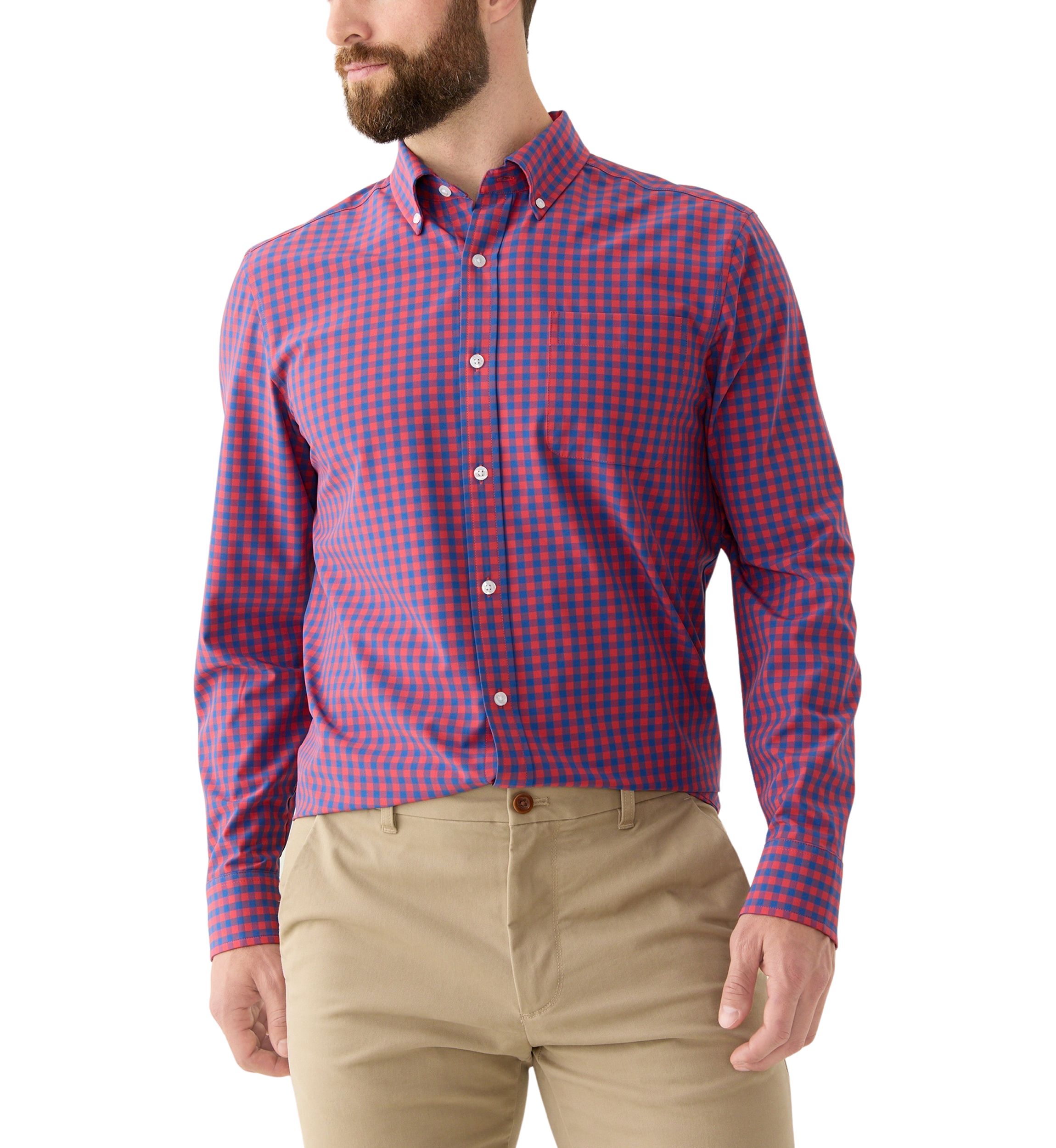 Long Sleeve Gingham Plaid Woven Shirt 