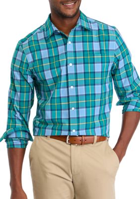 Southern Proper Men's Long Sleeve Plaid Woven Shirt, Green, Medium