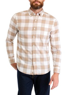 Southern Proper Men's Long Sleeve Flannel Buffalo Check Shirt, White, 2XL
